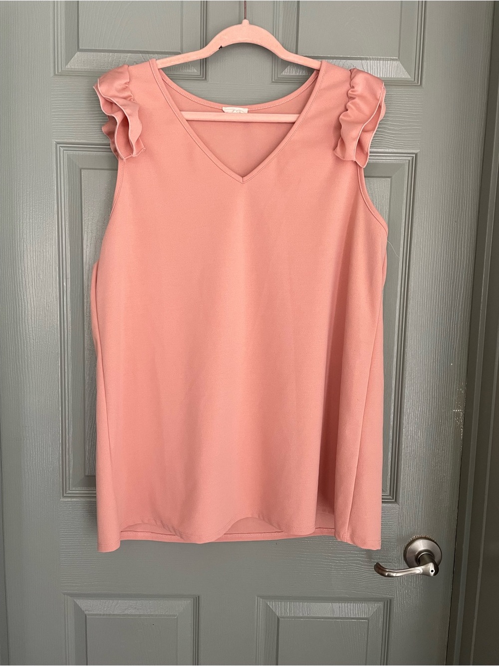 BiBi Soft Peach V-Neck Ruffled Sleeve Tank Top Shirt Blouse Curvy Plus Size XL